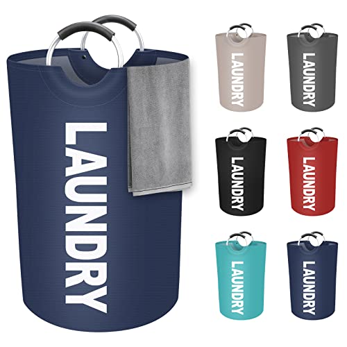 StorageRight 75L Large Laundry Basket, Laundry Hamper, Dirty Clothes Hamper for Laundry, Collapsible, Waterproof Laundry Baskets with Foam Protected Aluminum Handles for Laundry, Dorm, Family (Blue)