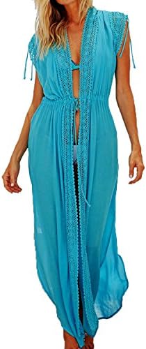 Biofieay Cardigan Beachwear Kaftan Cover Up Women Cotton Loose Swimsuit Sleeveless Maxi Long Dress