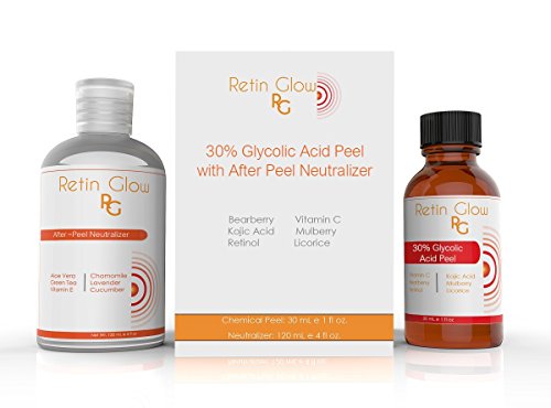 Glycolic Acid 30% Gel Peel Including After Peel Neutralizer Facial Peel Contains Retinol Vitamin C Kojic Acid Licorice Bearberry Tea Mulberry. Acne Treatment Perfect Mild Strength Chemical Peel