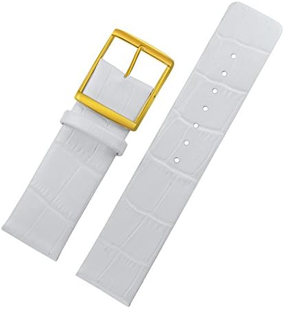 22mm White Leather Watch Bands Alligator Grain Thin Soft Supple Calfskin Without Stitching Gold Buckle