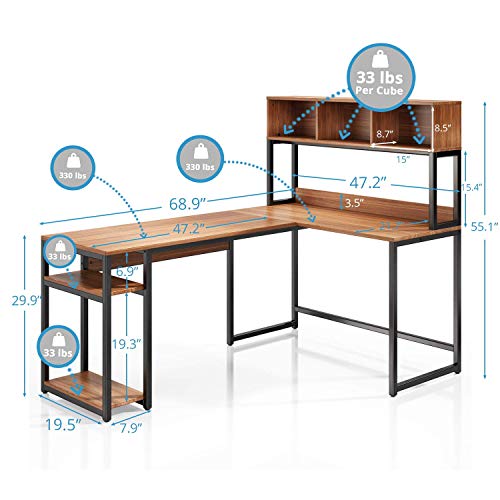 VIPEK LShaped Desk with Hutch, 69" Large Computer Desk Gaming Table PC