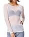 Kate Kasin Women's Long Sleeve Mesh Top, Sexy Sheer Blouse, Bussiness Casual Layering Shirts Ivory XL