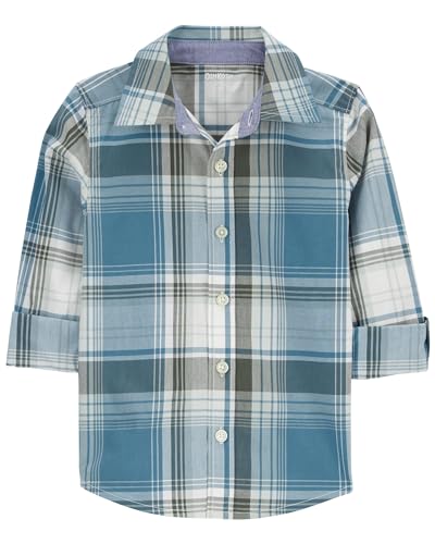 OshKosh Boy Woven Buttonfront, Olive Blue Plaid, 3T