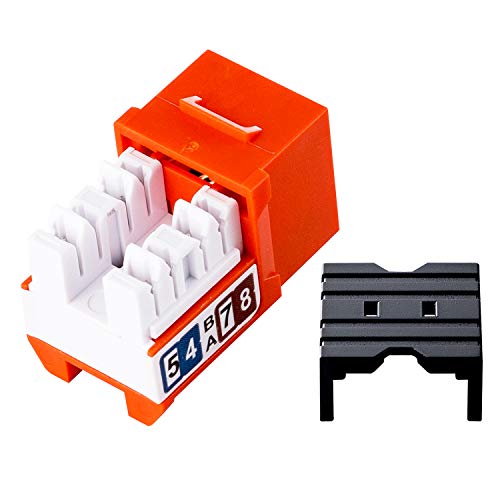 LINKOMM (25 Pack) RJ45 Cat6A Slim Profile Keystone Jack with Punch Down Palm Holder, Orange