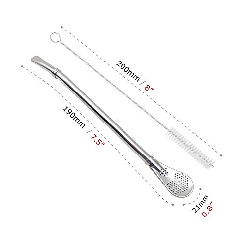 GFDesign Yerba Mate Bombilla Gourd Drinking Filter Straws Stirrer Food-Grade 18/8 Stainless Steel - Set of 2 with 2 Cleaning Brushes - 7.5 Inches Long - Thumbnail 4