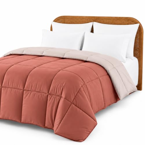 Modern Threads Down Alternative Microfiber Quilted Reversible Comforter & Duvet Insert - Soft, Comfortable Alternative to Goose Down - Bedding for All Seasons Rosewood/Rose Twin