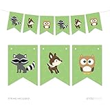 Andaz Press Hanging Pennant Party Banner with String, Woodland Animals Fox Raccoon Deer, 9-Feet, 1-Set, For Baby Shower, 1st Birthday Decor Paper Decorations, Includes String