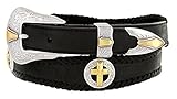 Gold Christian Cross Conchos Western Leather Scalloped Belt