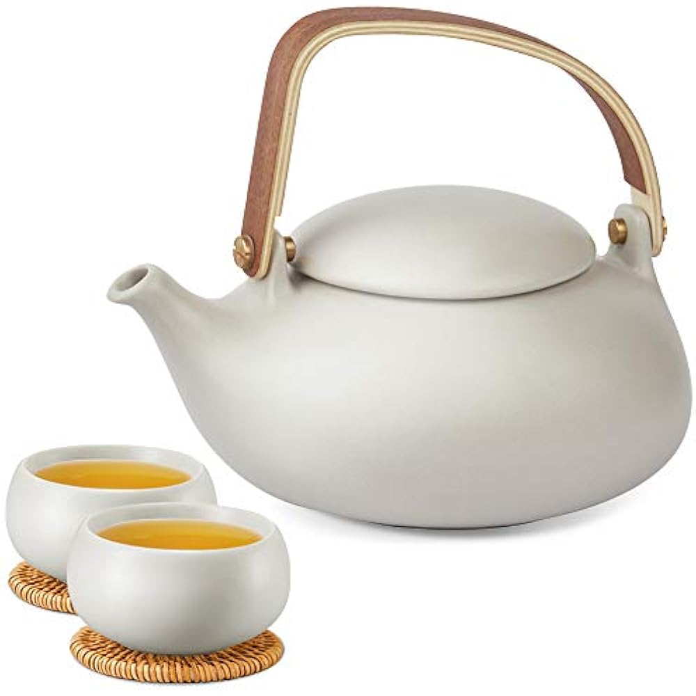 Teapot Tea Sets Cups With Infuser, Modern Frosted Ceramic Japanese Pot