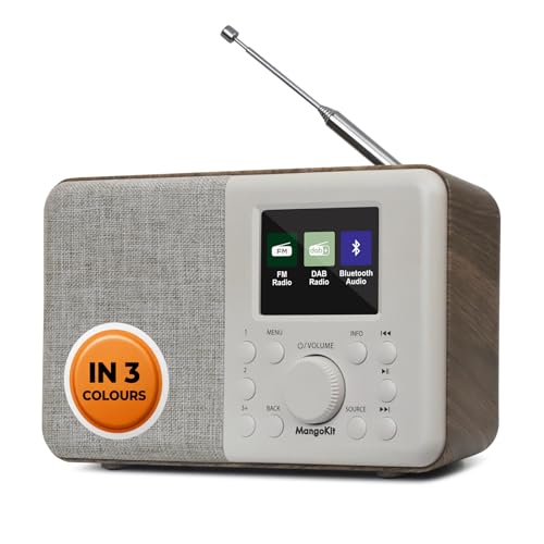 MangoKit MD3 DAB/DAB+ und UKW Tragbares Digitalradio, Bluetooth, Walnuss