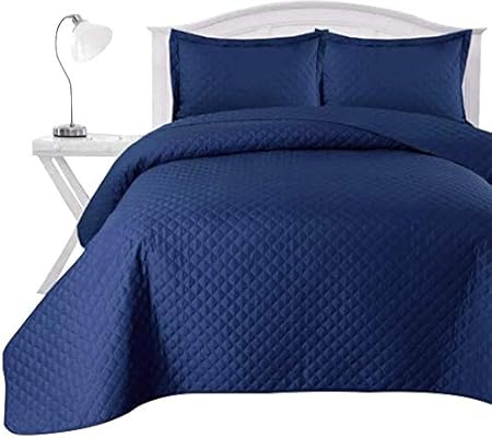 Couvre Lit Matelasse En 100 Microfibre Ultra Doux Avec Taies D Oreiller Motif Gaufre Uni Bleu Marine Round Double Amazon Fr Cuisine Maison