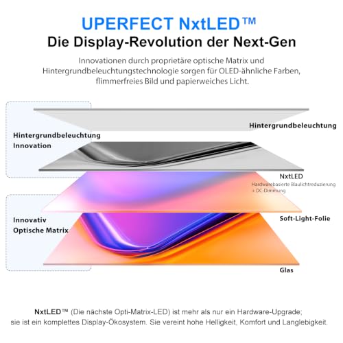 UPERFECT Portable Monitor 15.6 inch, NxtLED Eye-Friendly Laptop Monitor, 125% sRGB 1080p, Flicker-Free Display with USB-C, HDMI and VESA Connection for Computer, Mini PC and Game Consoles
