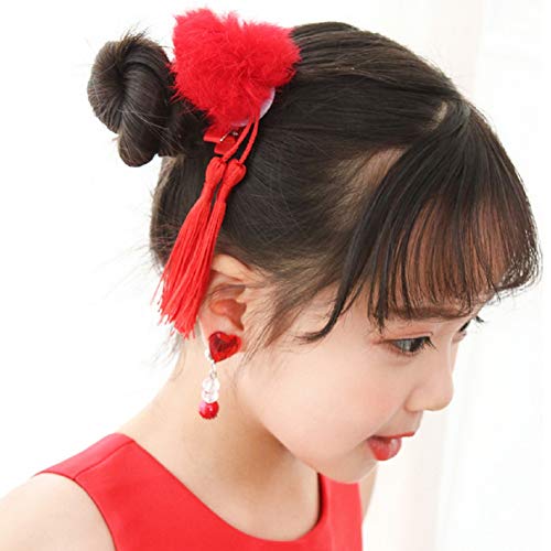 ESHOO Chinese Girls Hairclips Set Fluffy Ball Tassel Flower Hairpin Princess Cheongsam Costume Hair Accessories