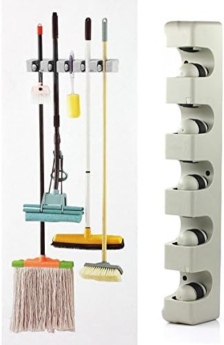 Kitchen Wall Mounted Hanger 5 Position Kitchen Storage Mop Brush Broom Organizer Holder Tool
