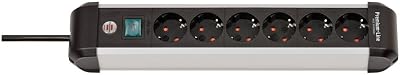 Premium-ALU-Line regleta enchufes de 6 Tomas/regleta de Aluminio (Enchufe múltiple con Interruptor, Cable de 3 m, Fabricado en Alemania)