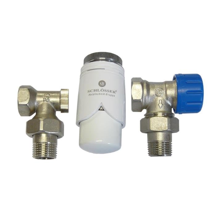 Schlösser Ventilset Radiator Connection, in 180° Passage or 90° Angle Connection Erhaltlich, in White, 90° Winkelanschluss