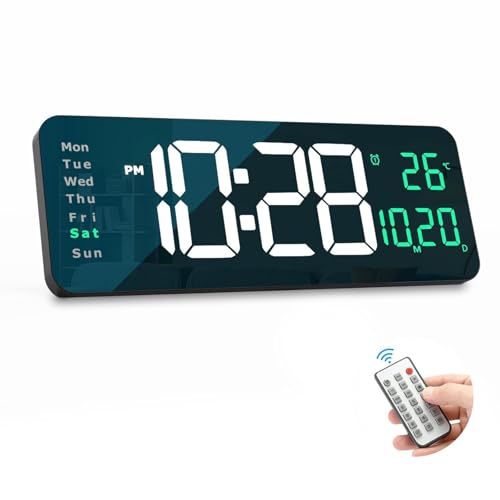 X spring Digital Wall Clock Large Display, 41CM Remote Control Wall Clock, Big Digital Clock with Clear LED Display, Adjustable Brightness, Date Week Temperature, Wall Clocks for Living Room Bedroom