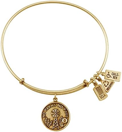 Wind and Fire No Farms No Food Charm Bangle Goldtone
