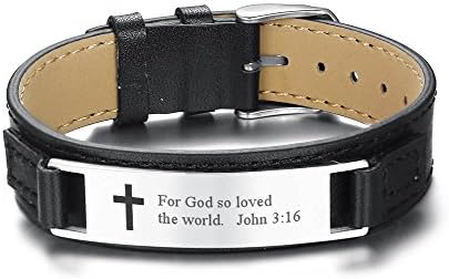 Mealguet Jewlery Engraved with John 3:16 For God so loved the world Bible Verse Inspirational Leather Bracelet for Gift