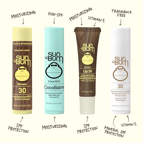 SUN BUM SPF 30 MINERAL SUNSCREEN LIP BALM – HAWAII ACT 104 COMPLIANT (OCTINOXATE & OXYBENZONE FREE) – ZINC-BASED BROAD SPECTRUM UVA/UVB LIP PROTECTION – 0.15 OZ STICK