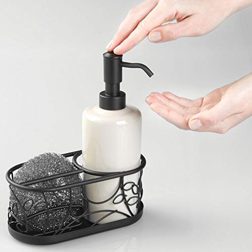 mDesign Decorative Ceramic Kitchen Sink Countertop Liquid Hand Soap Dispenser Pump Caddy with