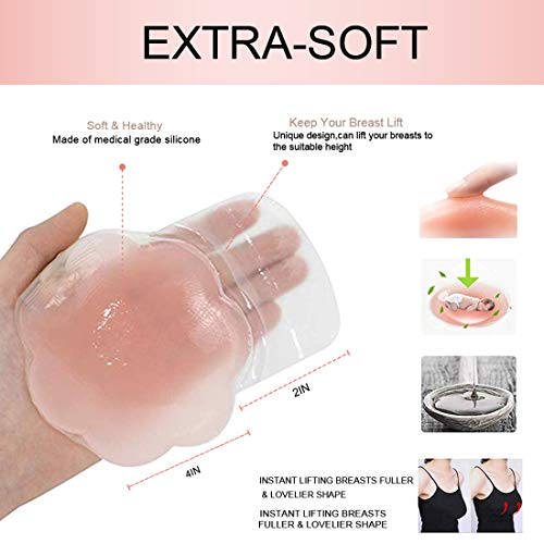 Nipple Cover Silicone Pasties, Nippleless Breast Petals,Invisible Breast Lift Strapless Adhesive Bra for Women Girls - Thumbnail 3