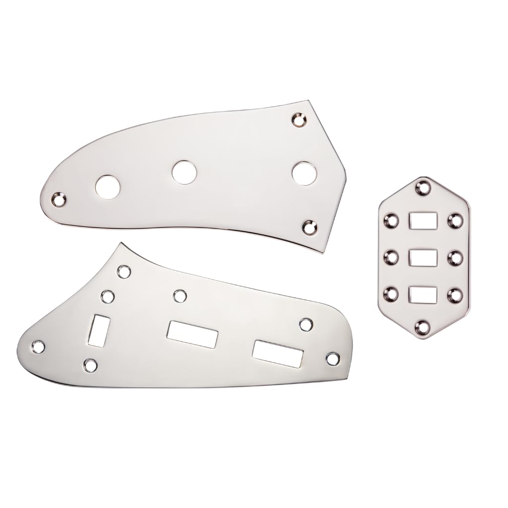 Photo 1 of KAISH Upper Control Plate Volume/Tone Lower Control Plate Pickup Selector Switch Plate for Jaguar Guitars Chrome
