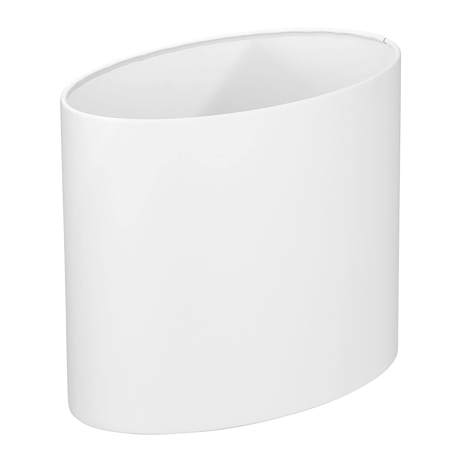 Photo 1 of mDesign Stainless Steel Metal Oval Trash Can, 7.9 Liter/2.09 Gallon Wastebasket, Garbage Basket Bin for Bathroom, Bedroom, Kitchen, Home Office, Holds Waste and Recycle, Mirri Collection, White