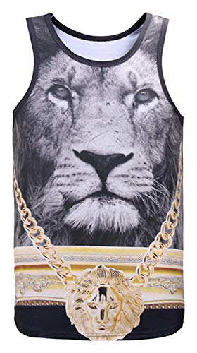 PIZOFF Unisex Sleveless Quickly Dry 3D Cartoon Lion Print Work Out Compression Tank Top AG010-16-L