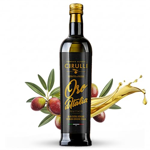 Cirulli Italian Extra Virgin Olive Oil - Glass Olive Oil Bottle - 750 ml – Cold-Pressed EVOO - Early Harvest - Hand-Picked Olives - High in Polyphenols - Fruity Aroma - Dark Bottle