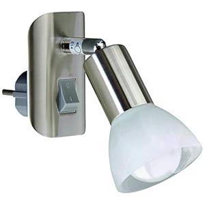 Leeslamp, stekkerlamp, stekkerspot, E14, 25 watt, draai- en zwenkbaar, mat nikkel