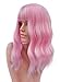 Goodly Short Curly Wavy Wigs with Air Bangs for Women Synthetic Women’s bob curly wig for Daily Party Cosplay 14 Inch(pink)