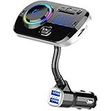 Bluetooth 5.0 FM Transmitter for Car Wireless FM Radio Adapter Car Kit Hands-Free Dual USB Ports with QC3.0 Support SIRI/Google Voice Assistant AUX Input/TF Card/USB Drive MP3 Player