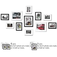 WOOD MEETS COLOR Picture Frames Set, Wall Gallery Collage Frames with Hanging Template, Photo Mats (Black and White)