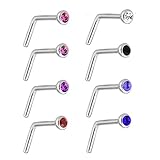 Joybeauty 2mm Stainless Steel Rhinestone Bar Curved L Bend Nose Stud Ring Piercing 20 Gauge Pack of 16 Pcs