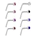 Joybeauty 2mm Stainless Steel Rhinestone Bar Curved L Bend Nose Stud Ring Piercing 20 Gauge Pack of 16 Pcs