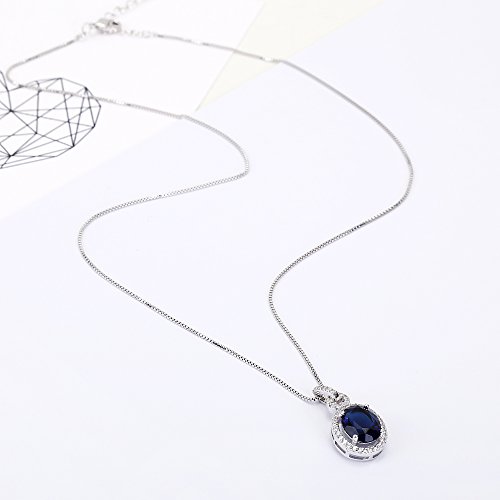 Womens Crystal Sapphire Jewelry Set - 14k White Gold Plated Elegant Bridal CZ Cubic Zirconia Birthstone Earrings and Pendant Necklace Set for Bridesmaids Birthday Gifts - Thumbnail 3