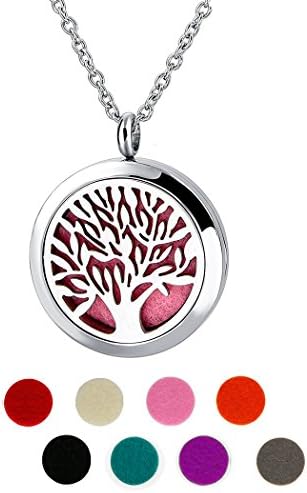 Tree Of Life Locket Pendant -Aromatherapy Essential Oil Diffuser Necklace -Hypoallergenic 316L Surgical Stainless Steel, 8 Color Pads, 24"Chains and Gift Box-Best Gift For Friends, Birthdays, Holidays