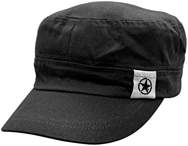 Fashionable Unisex Cotton Ramie Fabric Flat Top Peaked Baseball Twill Army Millitary Corps Hat Cap Visor with Adjustable Strap (Black)