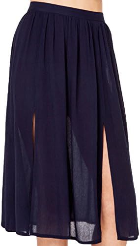 Fashionback Women's Graceful High Waist Pleated Slit Long Skirt Dark Blue XXL