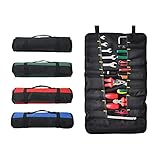 Large Wrench Roll, Multi-pockets Socket Tool Roll Pouch, Heavy Duty Wera Tools Rolling Organizer, Truck Tool Bag GJB01-Blue