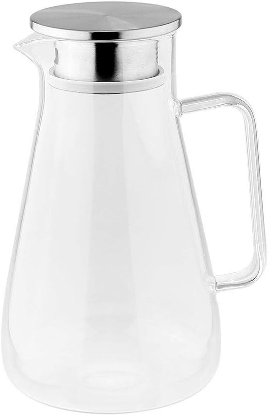 Pooltana 1.5 Liter Kittle Glass Pitcher Jug Water Juice Carafe Teapots Cocktail Tea Cold Drinks with Stainless Steel Lid