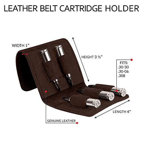 BronzeDog Genuine Leather Rifle Cartridge Holder Hunting Ammo Wallet Shotgun Shell Pouch .30-30 .308 .30-06 Caliber 5 Loops (Brown)