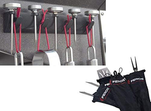 FEROS KIT (5 Items!) Magnetic BBQ Grill Tool Accessory Holder + 4 Weatherproof Tool Accessory Covers - get Your Tools Our of Your Kitchen!