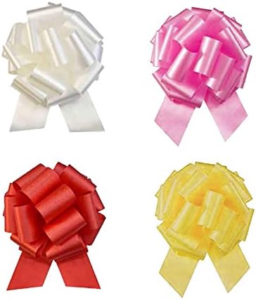 Morex Ribbon Easy Bow 4 Pack, Polypropylene, 8", Contains 1- White, 1- Yellow, 1- Pink, 1- Red