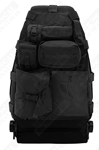Two-ply 1000D Nylon Universal Front Tactical Seat Cover with 7 Pouches MOLLE/PALS System for JEEP SUV WRANGLER (Black)