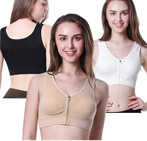 Women's Zip Front Sports Bra Wireless Post-Surgery Bra Active Yoga Sports Bras W Removable Padded