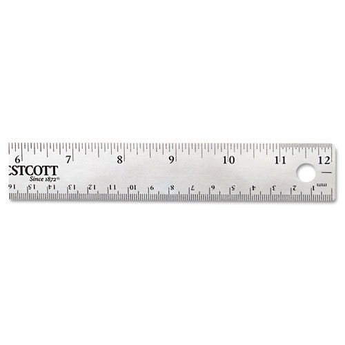 Westcott 10415 Stainless Steel Office Ruler With Non Slip Cork Base, 12"