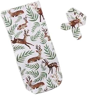 Chilie Baby Swaddle Blanket Wrap with Floral Headband Swaddler Infant Swaddle Sack Bag Set Cloth Nursery Sleeping Bag Deer
