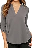 Chase Secret Womens V Neck Blouses Solid Loose Casual Cuffed Sleeve Shirt Top